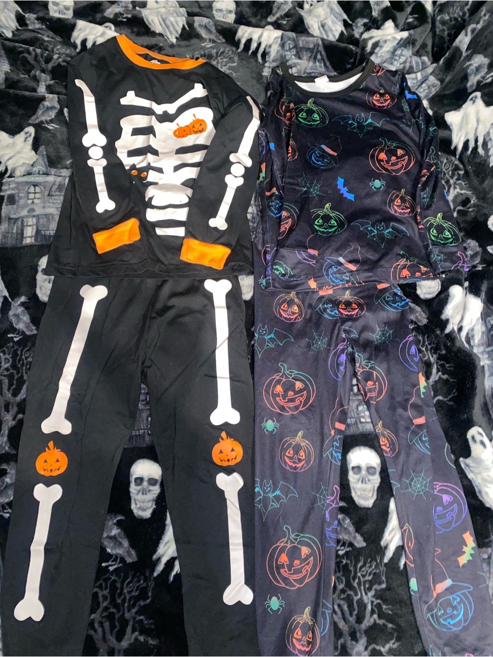 Kids Halloween Skeleton & Pumpkin Pajamas